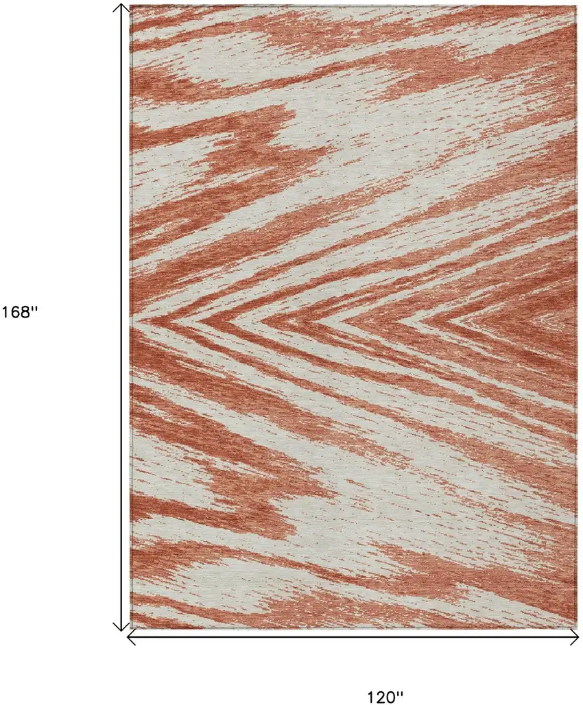 Salmon And Ivory Abstract Washable Indoor Outdoor Area Rug Photo 3