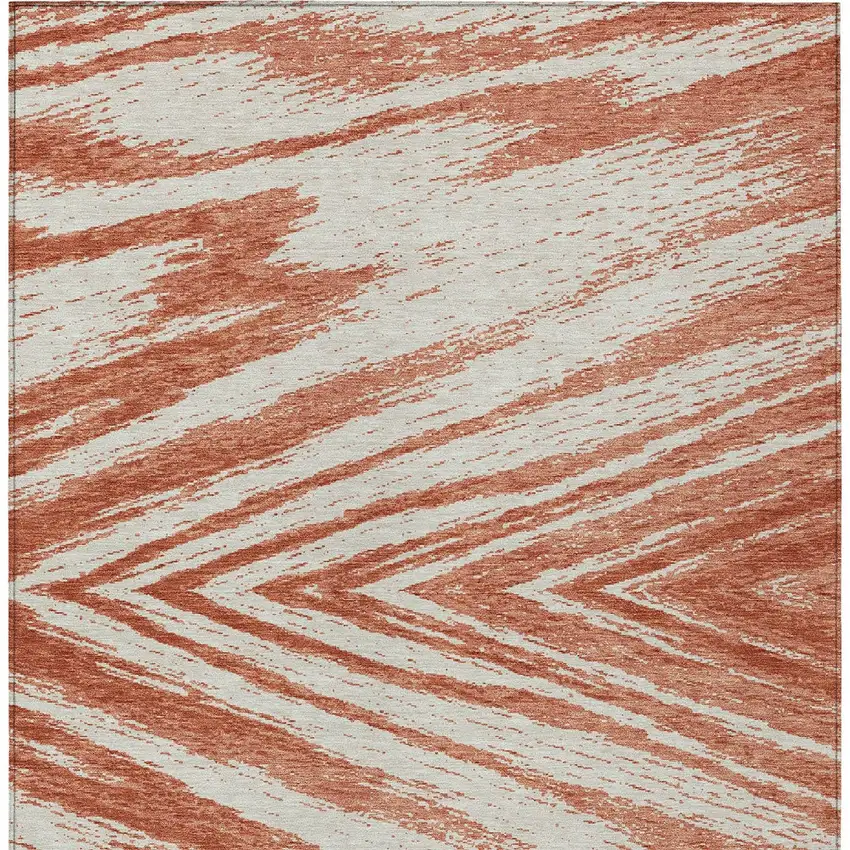 Salmon And Ivory Abstract Washable Indoor Outdoor Area Rug Photo 7