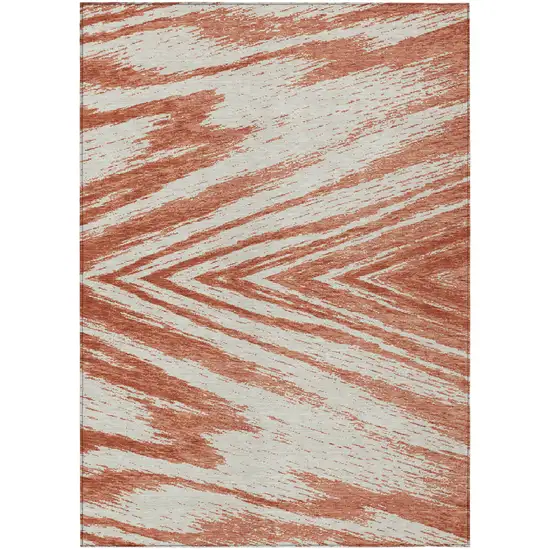 Salmon And Ivory Abstract Washable Indoor Outdoor Area Rug Photo 2