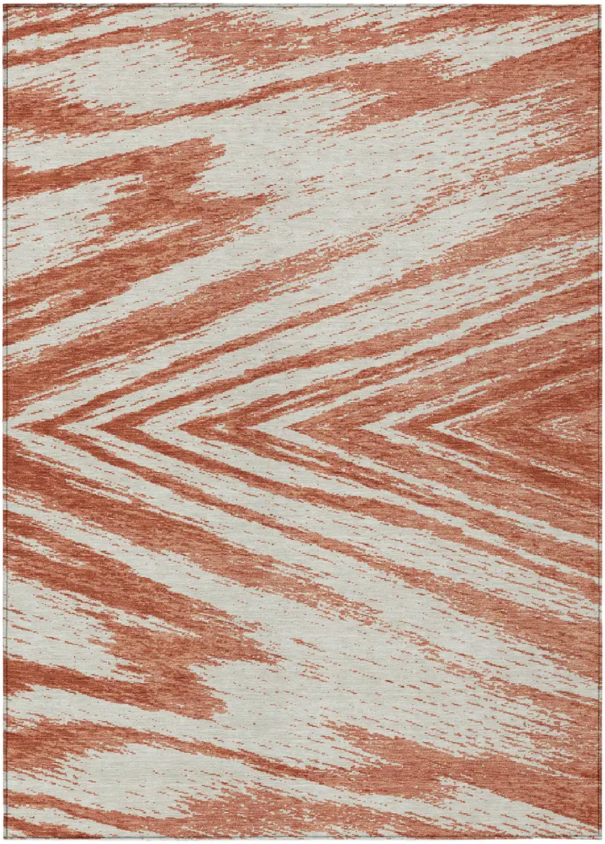 Salmon And Ivory Abstract Washable Indoor Outdoor Area Rug Photo 2