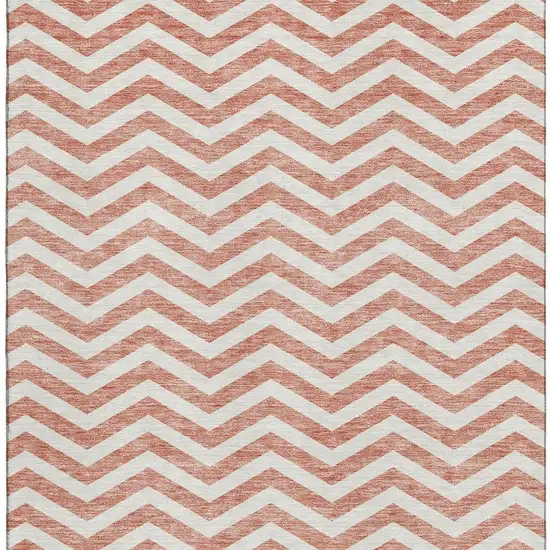 Salmon And Ivory Chevron Washable Area Rug With UV Protection Photo 3