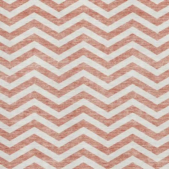 Salmon And Ivory Chevron Washable Area Rug With UV Protection Photo 2