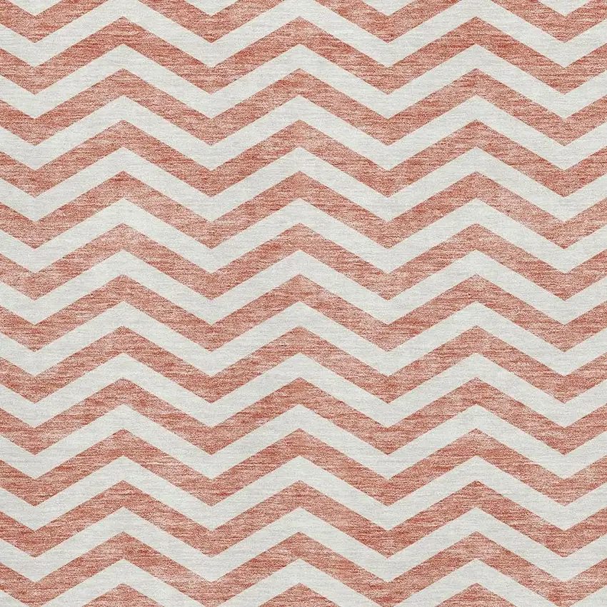Salmon And Ivory Chevron Washable Area Rug With UV Protection Photo 2