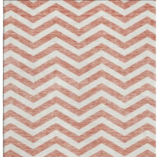 Salmon And Ivory Chevron Washable Area Rug With UV Protection Photo 2