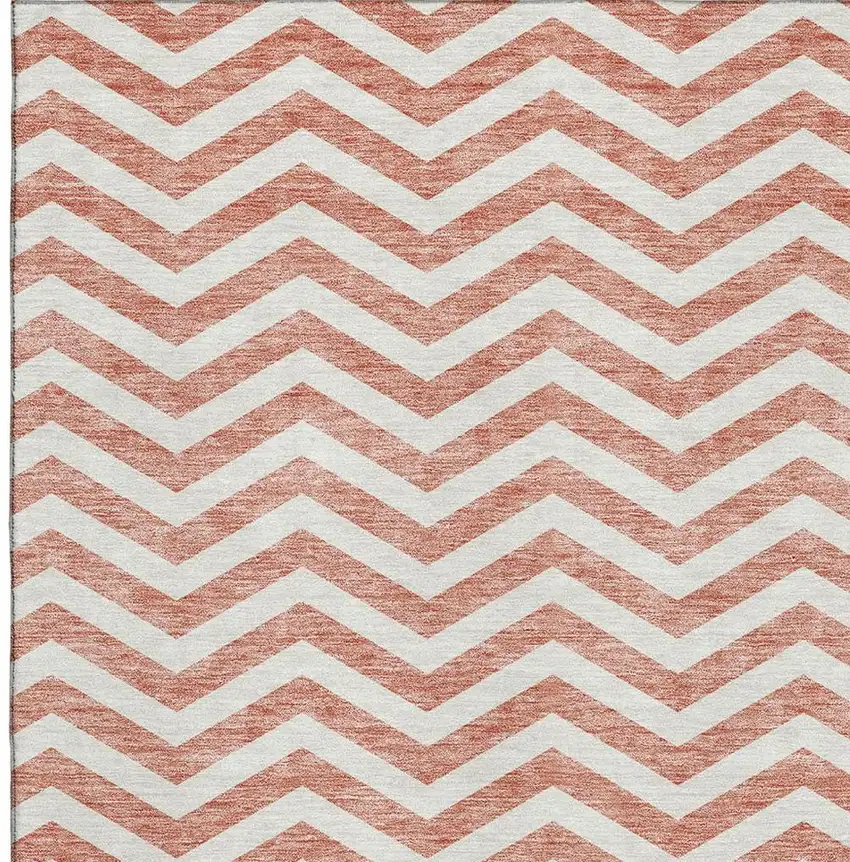Salmon And Ivory Chevron Washable Area Rug With UV Protection Photo 2