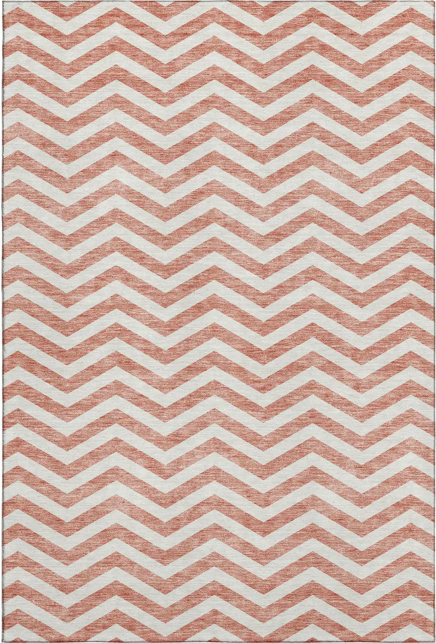 Salmon And Ivory Chevron Washable Area Rug With UV Protection Photo 1