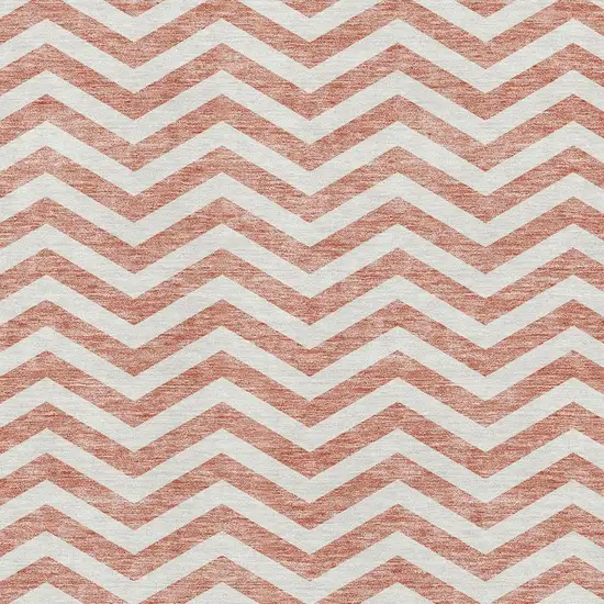 Salmon And Ivory Chevron Washable Area Rug With UV Protection Photo 2