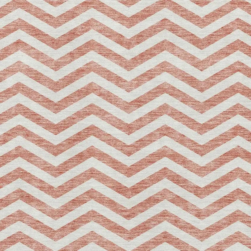 Salmon And Ivory Chevron Washable Area Rug With UV Protection Photo 2