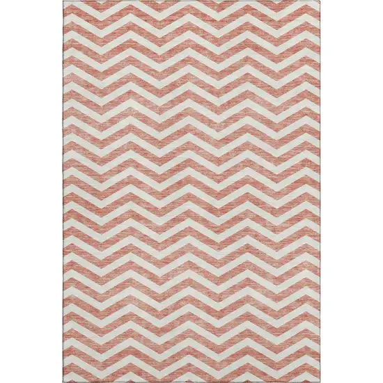 Salmon And Ivory Chevron Washable Area Rug With UV Protection Photo 1