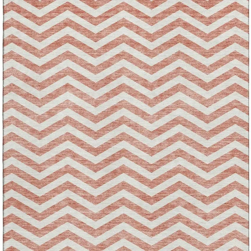 Salmon And Ivory Chevron Washable Area Rug With UV Protection Photo 3