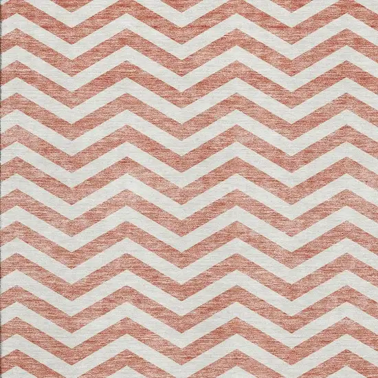 Salmon And Ivory Chevron Washable Area Rug With UV Protection Photo 2