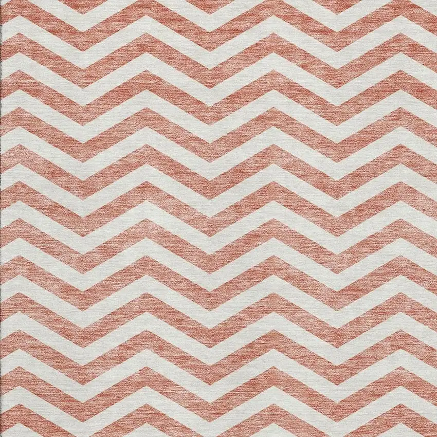 Salmon And Ivory Chevron Washable Area Rug With UV Protection Photo 2