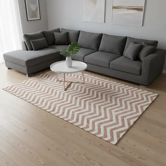 Salmon And Ivory Chevron Washable Area Rug With UV Protection Photo 2