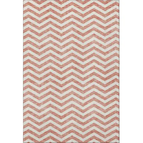 Salmon And Ivory Chevron Washable Area Rug With UV Protection Photo 3