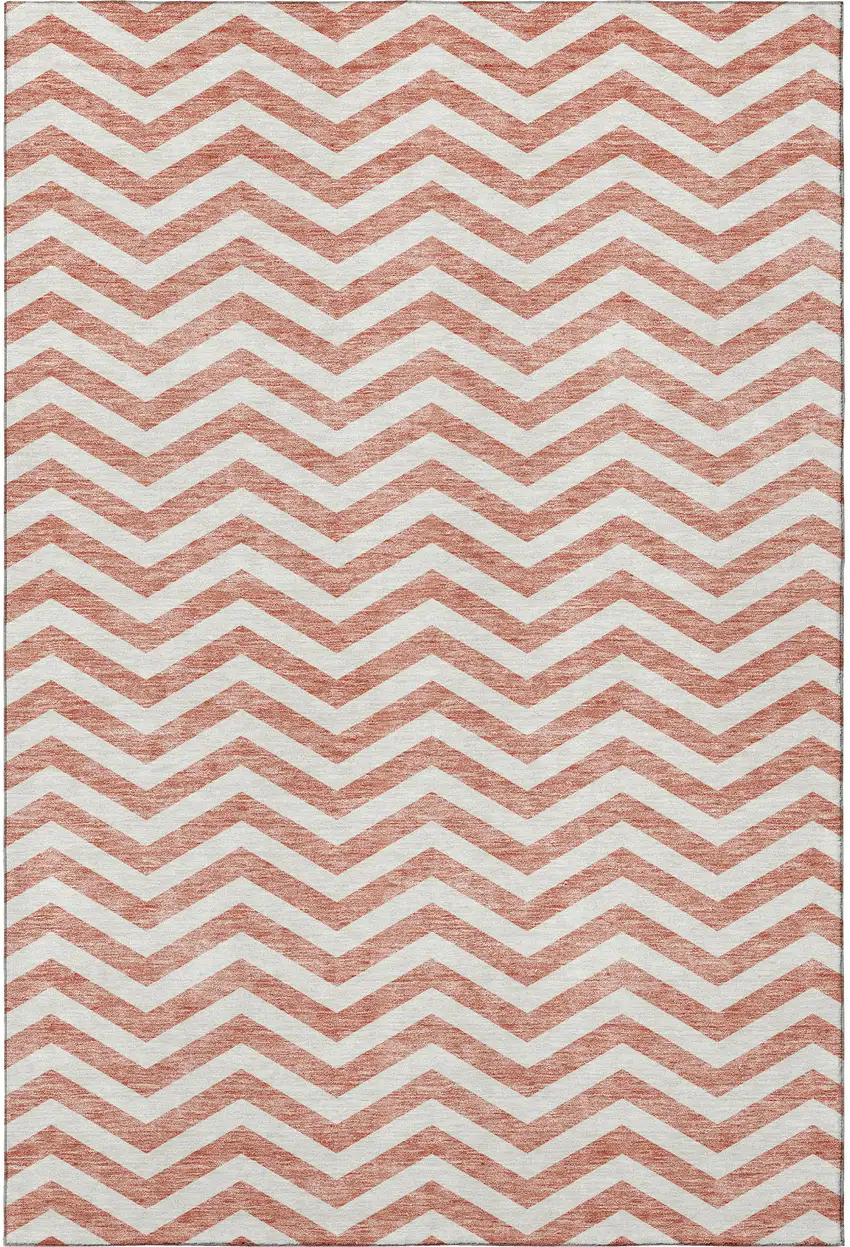 Salmon And Ivory Chevron Washable Area Rug With UV Protection Photo 3