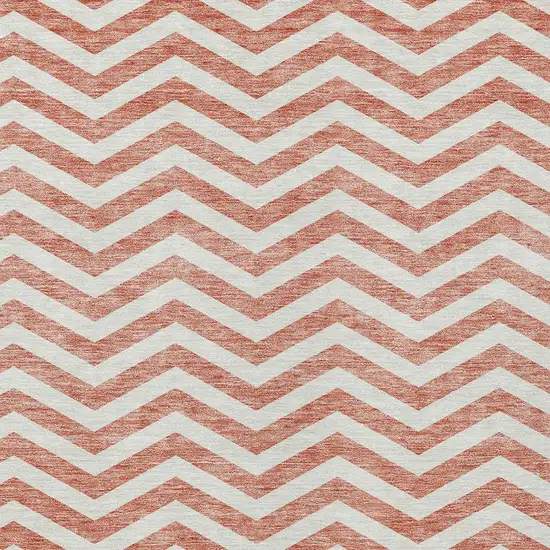 Salmon And Ivory Chevron Washable Indoor Outdoor Area Rug Photo 6