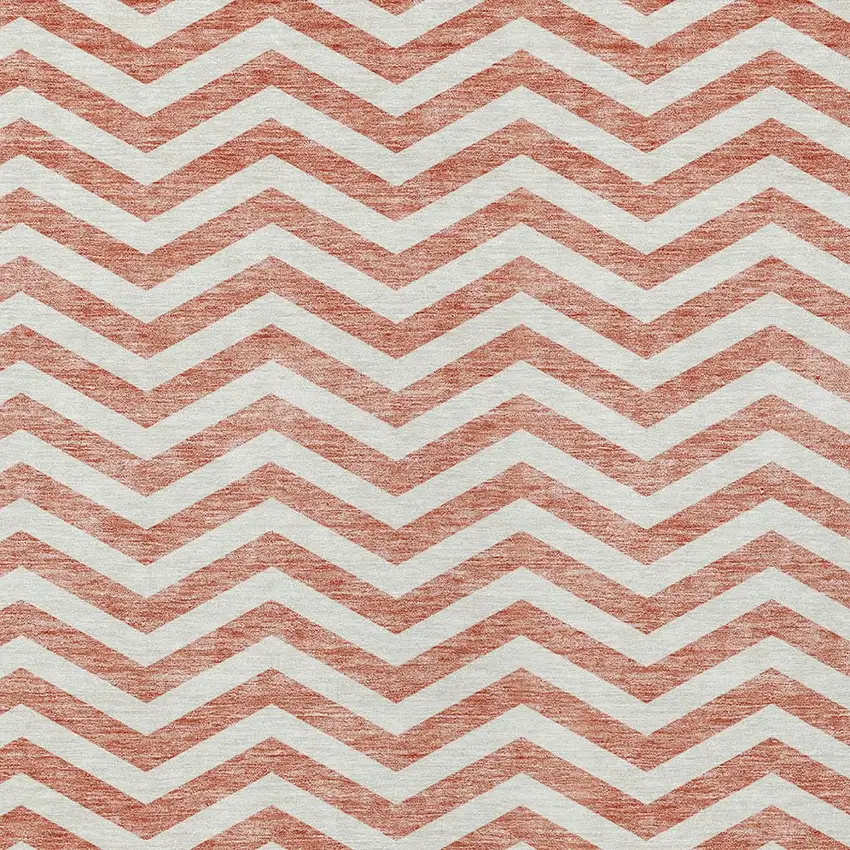 Salmon And Ivory Chevron Washable Indoor Outdoor Area Rug Photo 6