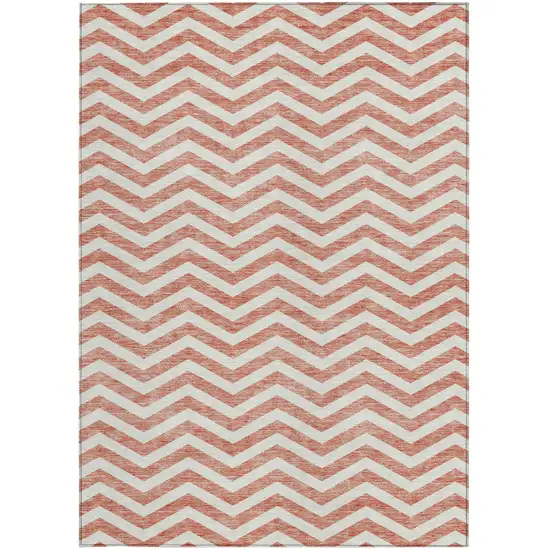 Salmon And Ivory Chevron Washable Indoor Outdoor Area Rug Photo 8
