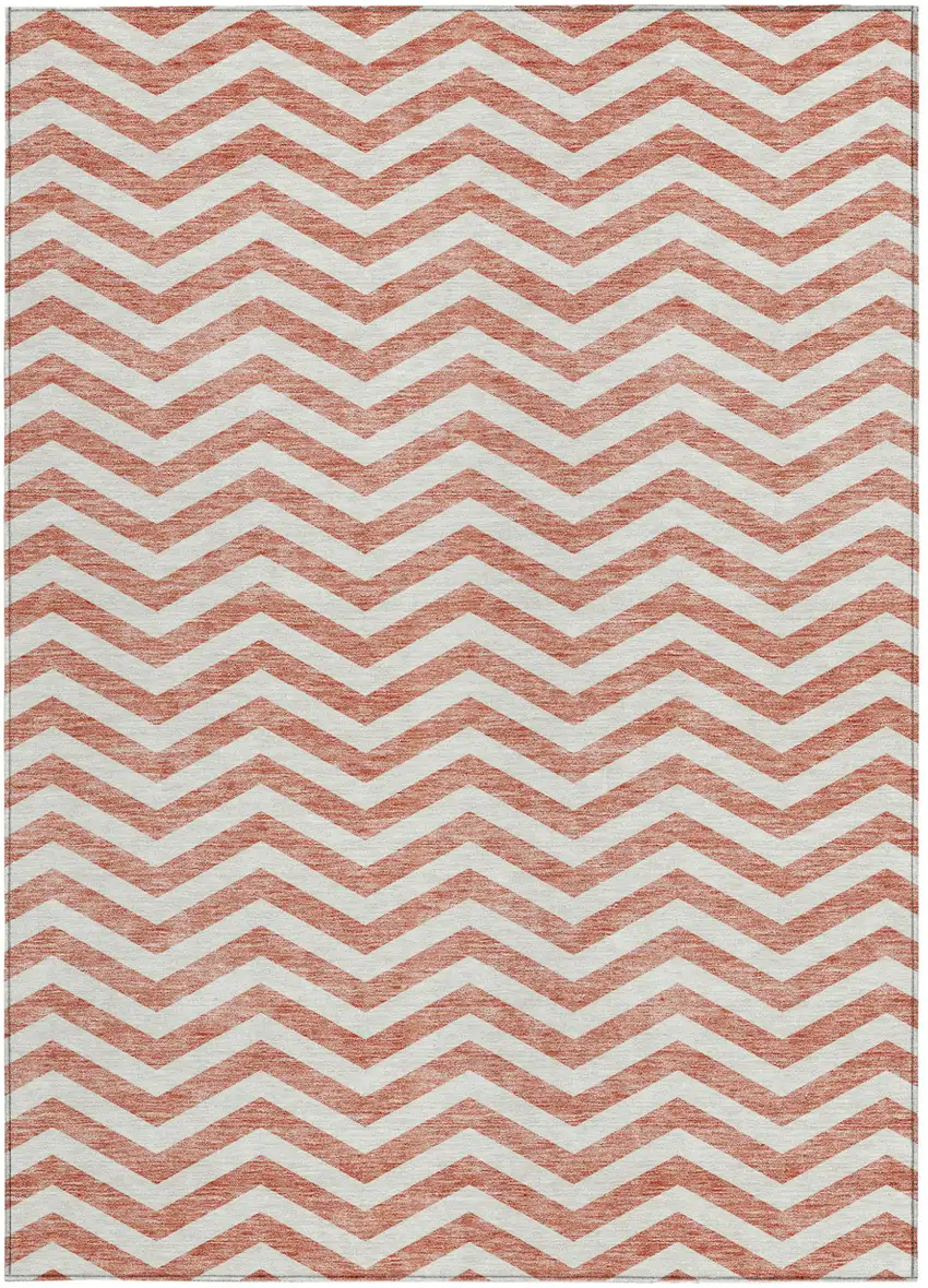 Salmon And Ivory Chevron Washable Indoor Outdoor Area Rug Photo 8