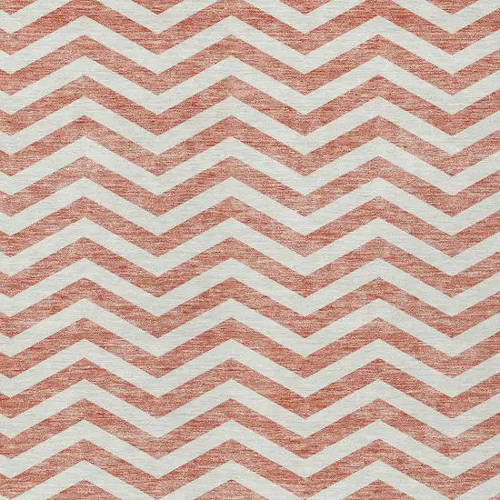 Salmon And Ivory Chevron Washable Indoor Outdoor Area Rug Photo 6