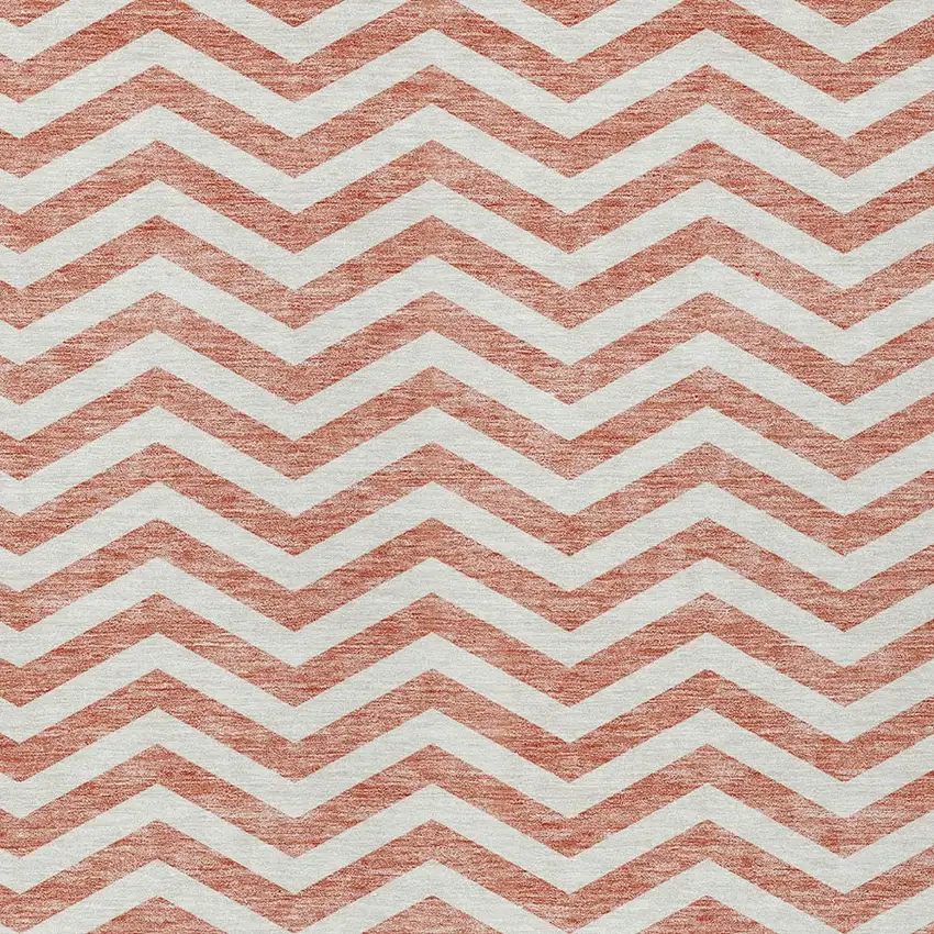 Salmon And Ivory Chevron Washable Indoor Outdoor Area Rug Photo 6