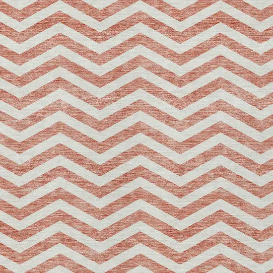 Salmon And Ivory Chevron Washable Indoor Outdoor Area Rug Photo 6