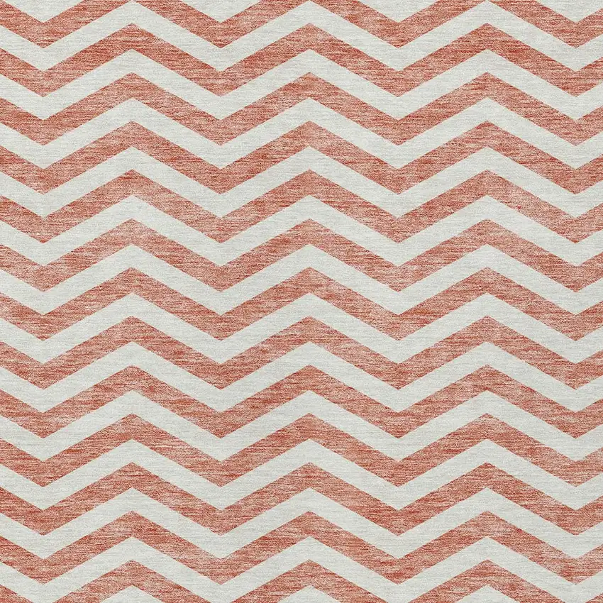 Salmon And Ivory Chevron Washable Indoor Outdoor Area Rug Photo 6