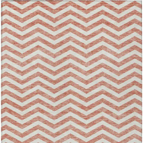 Salmon And Ivory Chevron Washable Indoor Outdoor Area Rug Photo 8