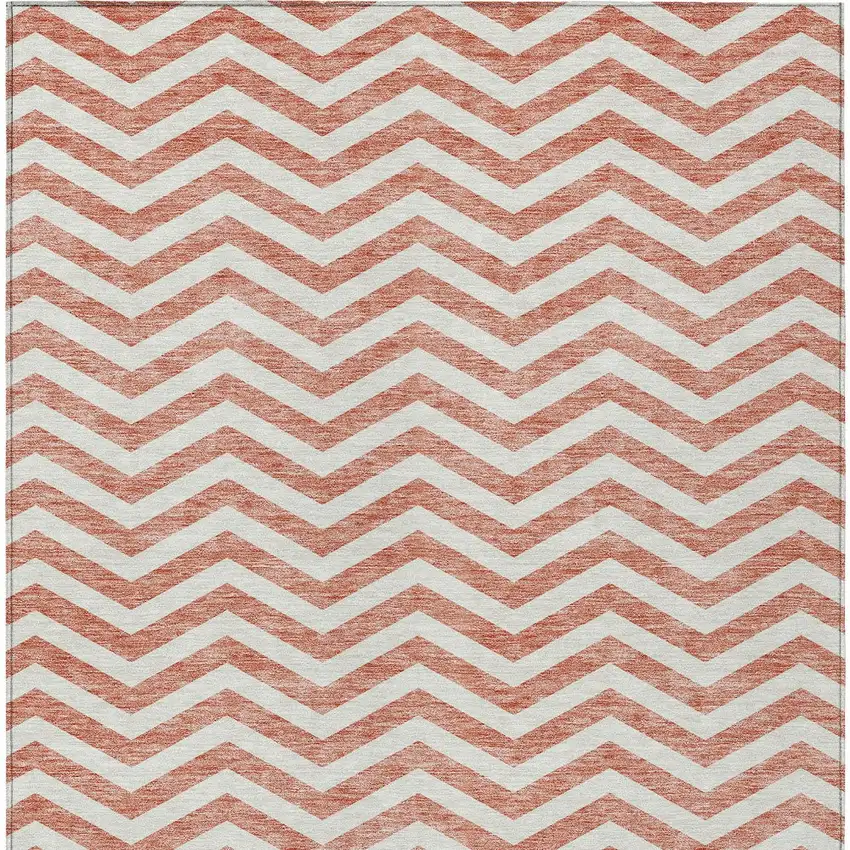 Salmon And Ivory Chevron Washable Indoor Outdoor Area Rug Photo 8