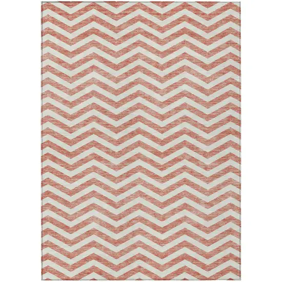 Salmon And Ivory Chevron Washable Indoor Outdoor Area Rug Photo 2