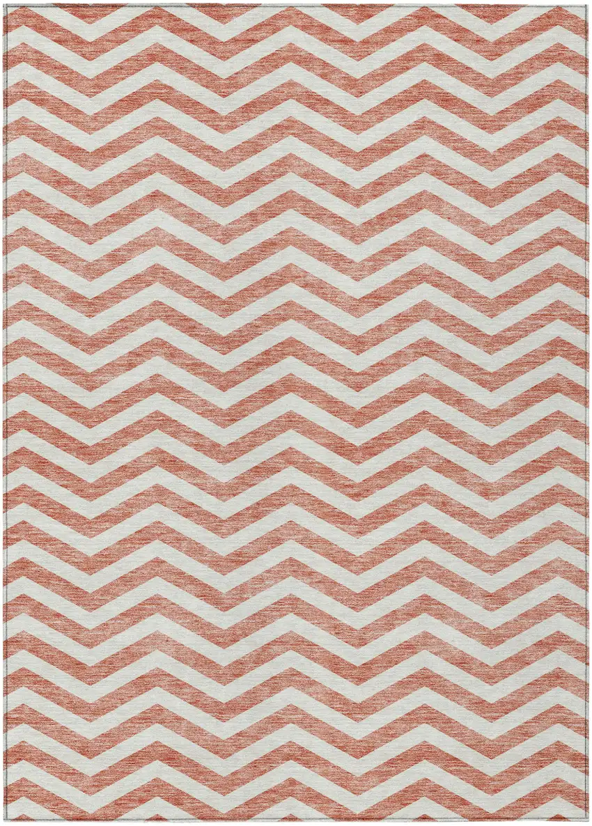 Salmon And Ivory Chevron Washable Indoor Outdoor Area Rug Photo 2