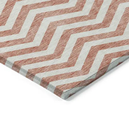 Salmon And Ivory Chevron Washable Indoor Outdoor Area Rug Photo 5