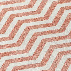 Photo of Salmon And Ivory Chevron Washable Indoor Outdoor Area Rug