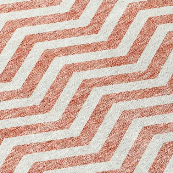 Salmon And Ivory Chevron Washable Indoor Outdoor Area Rug Photo 7