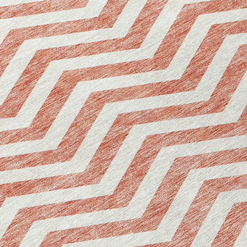 Salmon And Ivory Chevron Washable Indoor Outdoor Area Rug Photo 7