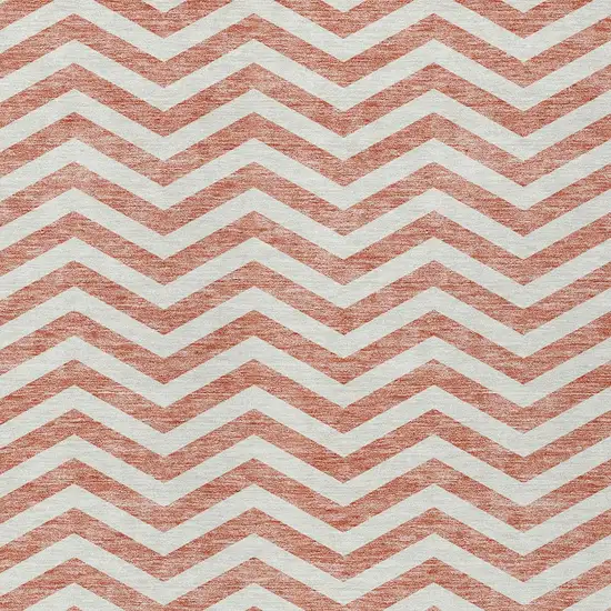 Salmon And Ivory Chevron Washable Indoor Outdoor Area Rug Photo 6