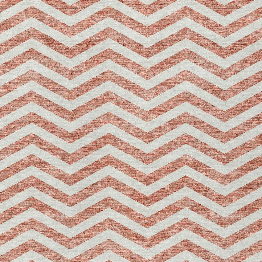 Salmon And Ivory Chevron Washable Indoor Outdoor Area Rug Photo 6