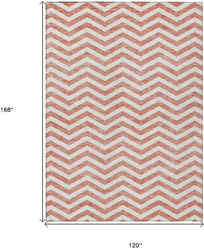 Salmon And Ivory Chevron Washable Indoor Outdoor Area Rug Photo 3