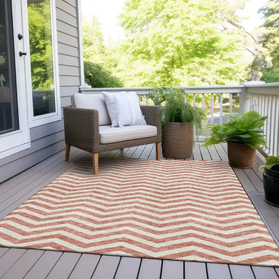 Salmon And Ivory Chevron Washable Indoor Outdoor Area Rug Photo 9
