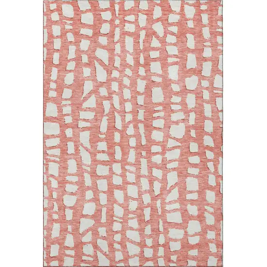 Salmon And Ivory Cobblestone Washable Area Rug With UV Protection Photo 4