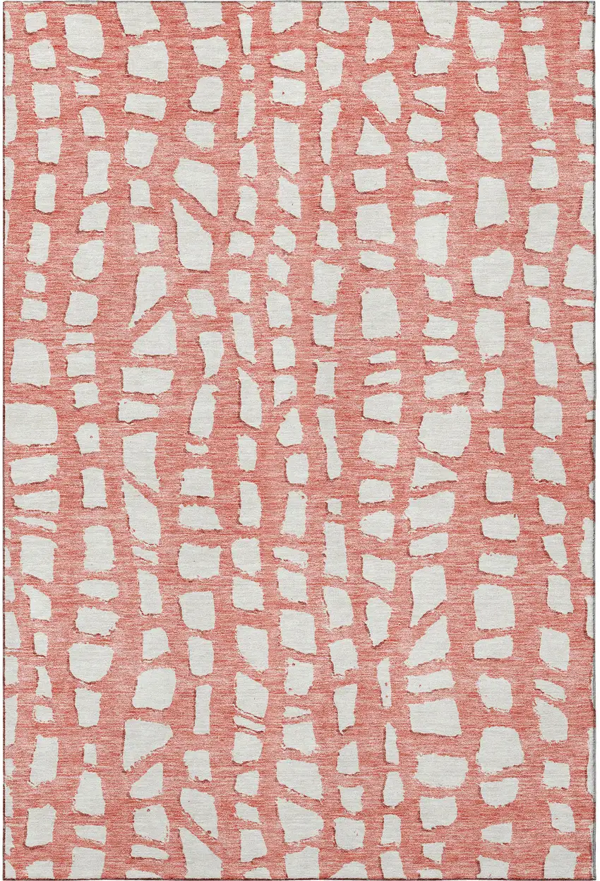 Salmon And Ivory Cobblestone Washable Area Rug With UV Protection Photo 4