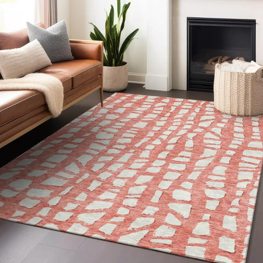 Salmon And Ivory Cobblestone Washable Area Rug With UV Protection Photo 6