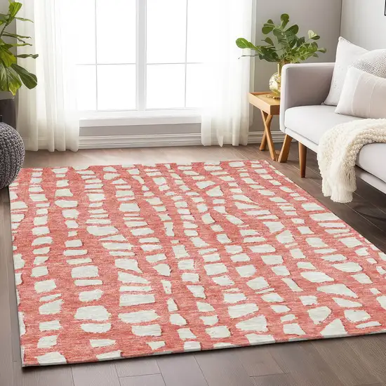 Salmon And Ivory Cobblestone Washable Area Rug With UV Protection Photo 5
