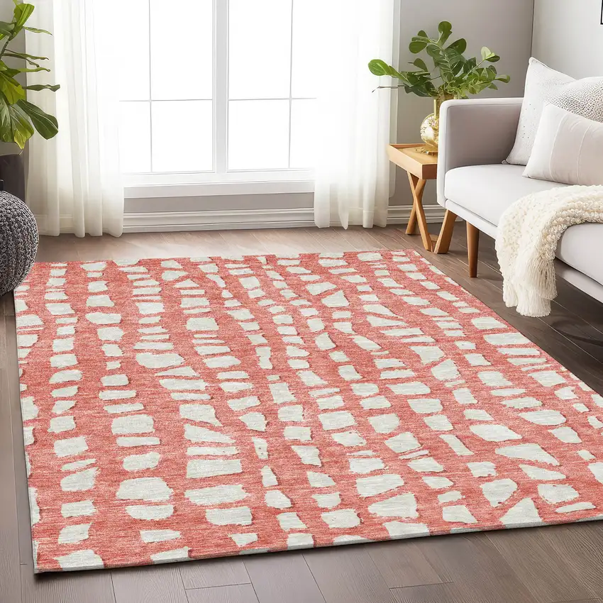 Salmon And Ivory Cobblestone Washable Area Rug With UV Protection Photo 5
