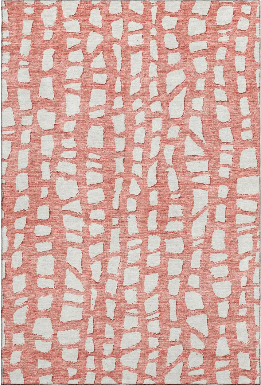 Salmon And Ivory Cobblestone Washable Area Rug With UV Protection Photo 1