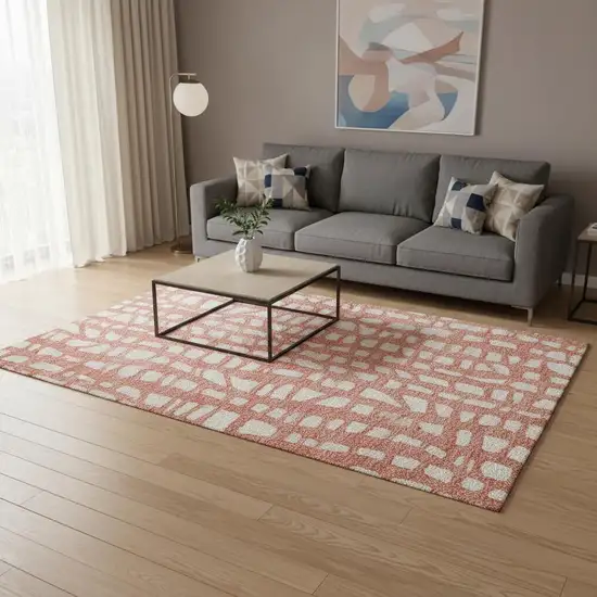 Salmon And Ivory Cobblestone Washable Area Rug With UV Protection Photo 2