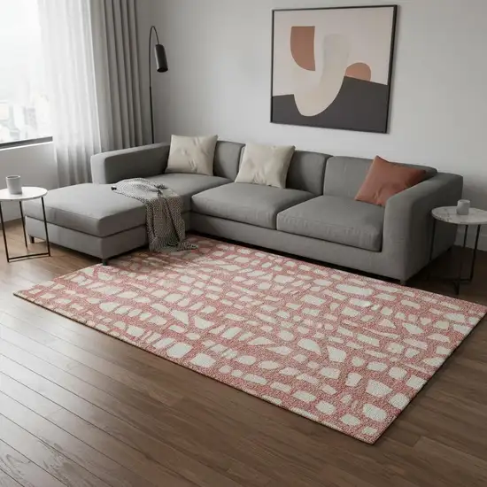 Salmon And Ivory Cobblestone Washable Area Rug With UV Protection Photo 2