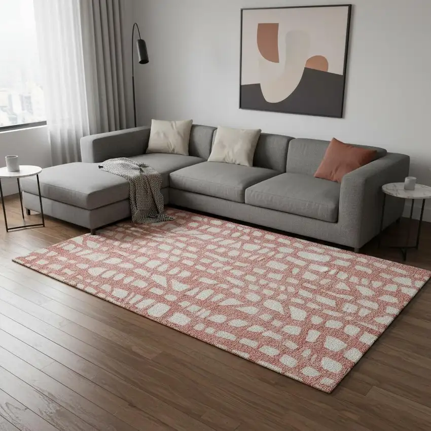 Salmon And Ivory Cobblestone Washable Area Rug With UV Protection Photo 2