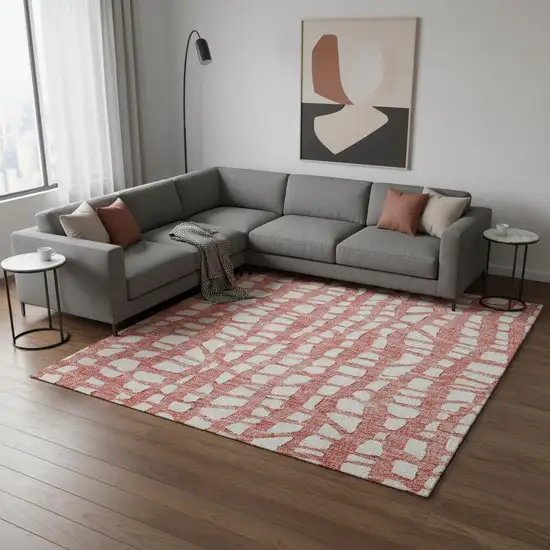 Salmon And Ivory Cobblestone Washable Area Rug With UV Protection Photo 2