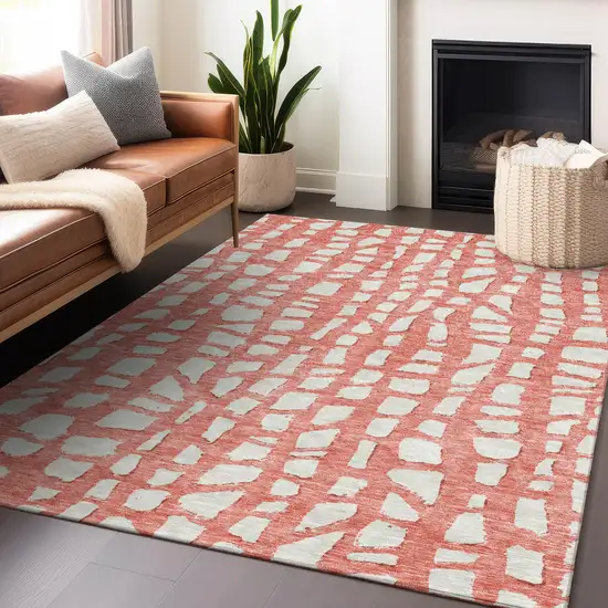 Salmon And Ivory Cobblestone Washable Area Rug With UV Protection Photo 6